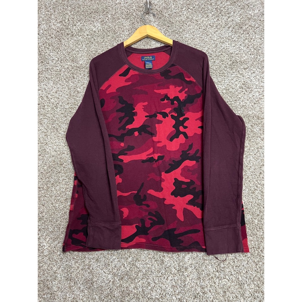 Polo Ralph Lauren Mens XL Red Camo Waffle Knit Thermal Long Sleeve Shirt